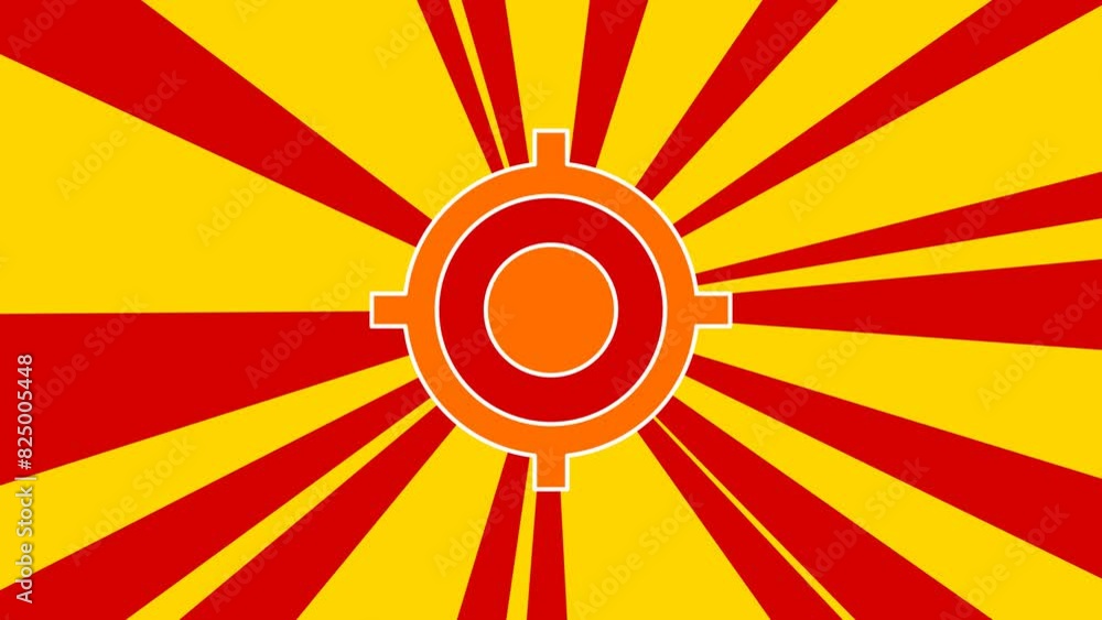 Crosshair symbol on the background of animation from moving rays of the sun. Large orange symbol increases slightly. Seamless looped 4k animation on yellow background Crosshair symbol on the background of animation from moving rays of the sun. Large orange symbol increases slightly. Seamless looped 4k animation on yellow background