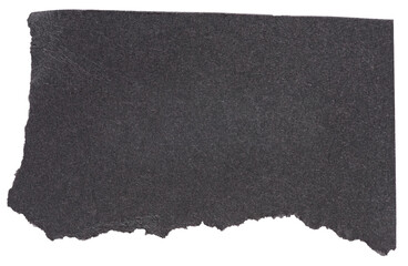 Isolated cut out torn piece of blank black paper note cardboard with texture and copy space for text, transparent png background design element
