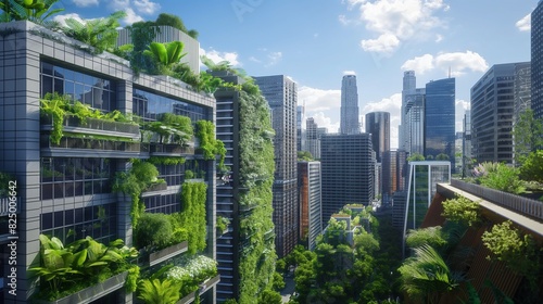 A cosmopolitan skyline transformed by AI-designed green spaces  where vertical gardens and rooftop parks flourish amidst skyscrapers. 32k  full ultra HD  high resolution
