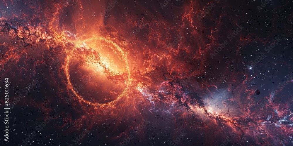 Vivid nebula and galaxy in deep space showcase cosmic wonders with colorful gases, star formations, and mesmerizing celestial phenomena. Vivid nebula and galaxy in deep space showcase cosmic wonders with colorful gases, star formations, and mesmerizing celestial phenomena.