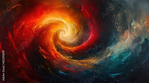 Vibrant abstract swirl of fiery reds, blues, and oranges blending seamlessly to create a dynamic and energetic visual masterpiece. © Autaporn