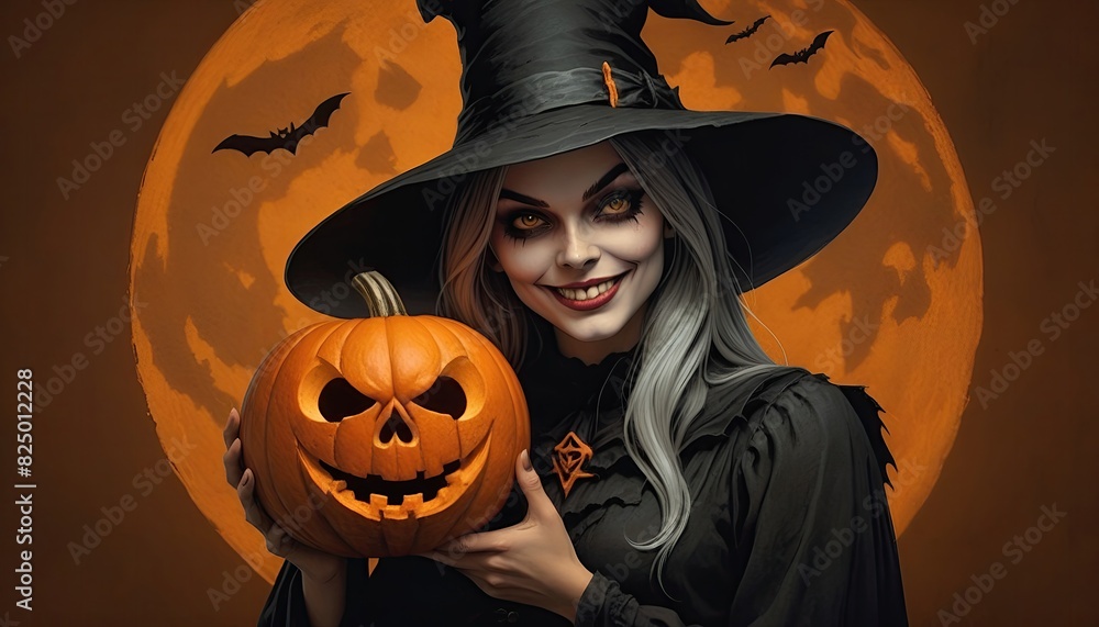 Halloween jack o lanterns and witch on various creepy background Halloween jack o lanterns and witch on various creepy background