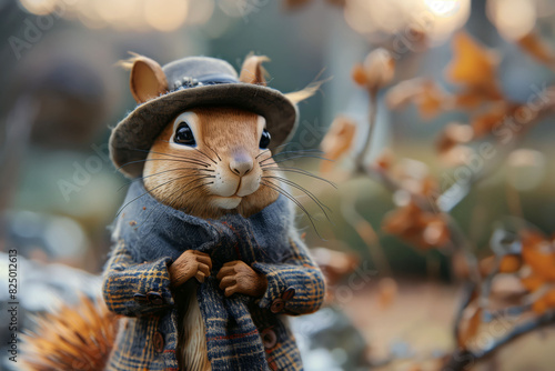 A squirrel enjoying the autumn season with a stylish scarf