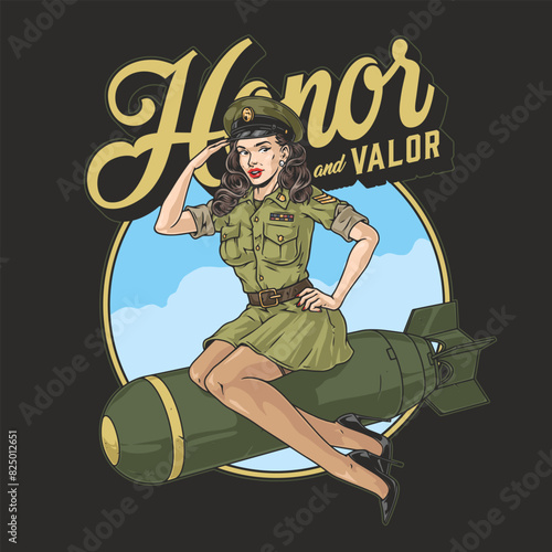 Woman soldier vintage poster colorful
