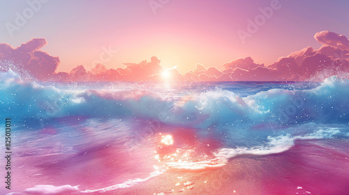 Serene Beach with Pink Sands and Crystal Ocean Waves © Expressive Pixel S