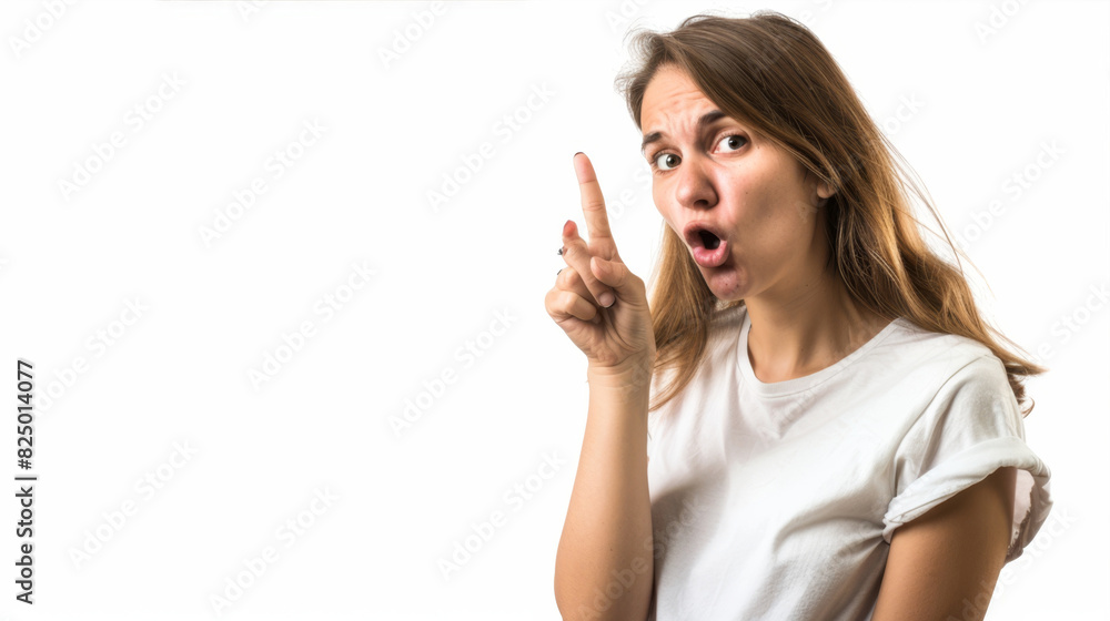 woman with surprised face on white background
woman with surprised face on white background