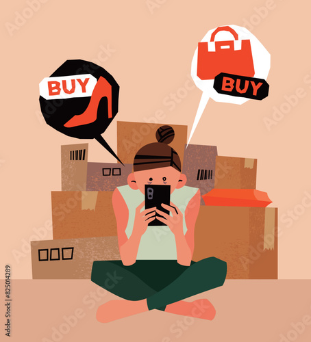 shopaholic doing internet shopping with a smartphone
