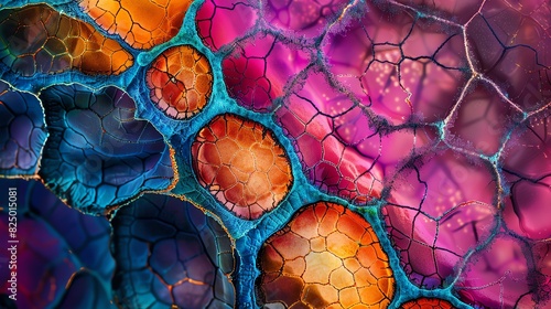 7. High definition microscopic image of a plant cell, capturing the cell walls and internal structures, vibrant colors and sharp detail photo