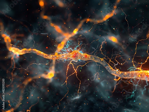 6. Microscopic visualization of neuron signaling in the brain, capturing detailed synapses and neural networks, high clarity photo
