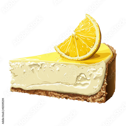 Cartoon style of a slice of classic lemon cheesecake, vector