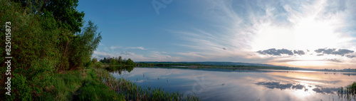 Panorama lake view in sunrise time /Sunrise at the lake