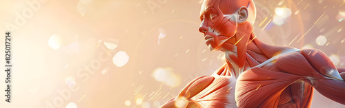 muscle anatomy healthy skinless human body, muscle system set wit bokeh in background photo