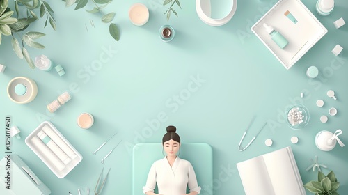 Cartoon acupuncturist sketch flat design top view therapy theme 3D render Monochromatic Color Scheme photo