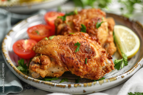 Deliciously Crispy Fried Chicken Thighs Served as a Complete Meal