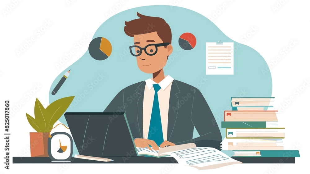 Accountant with ledger flat design front view accounting firm theme cartoon drawing Analogous Color Scheme Accountant with ledger flat design front view accounting firm theme cartoon drawing Analogous Color Scheme