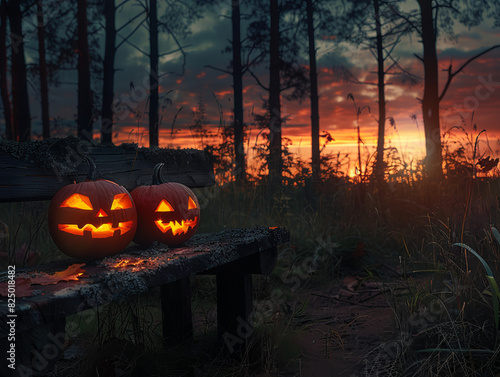 Halloween pumpkin in the forest