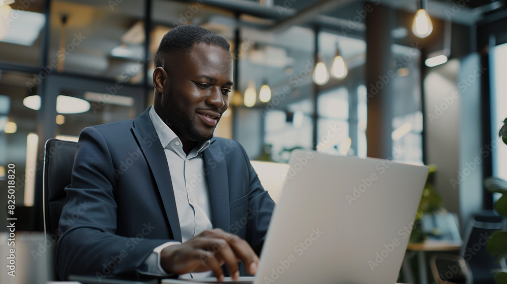 Determined Businessman in Sleek Office Setting Determined Businessman in Sleek Office Setting