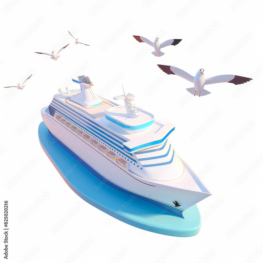 Naklejka premium Sea liner with seagulls flying over it icon in 3d style on white background
