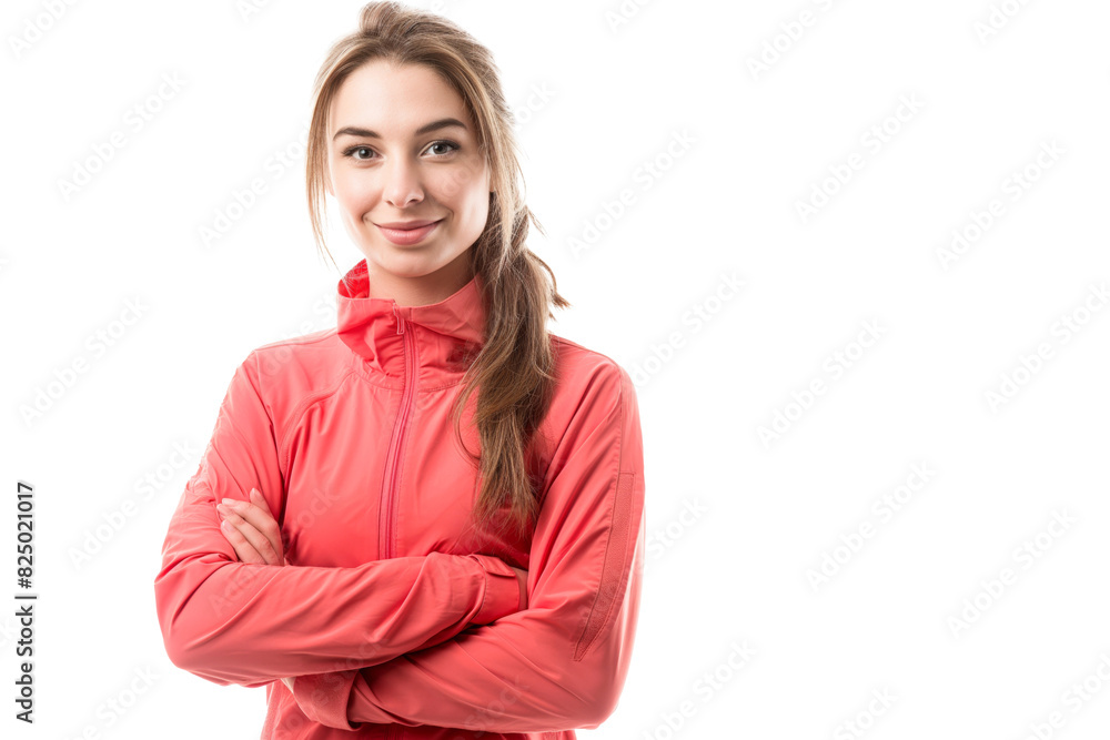 Confident Young Woman in Pink Sportswear Posing with Arms Crossed Confident Young Woman in Pink Sportswear Posing with Arms Crossed