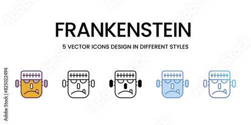 Frankenstein icons vector set stock illustration.