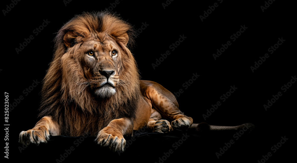 Obraz premium Portrait of a lion on a black background.Generative AI