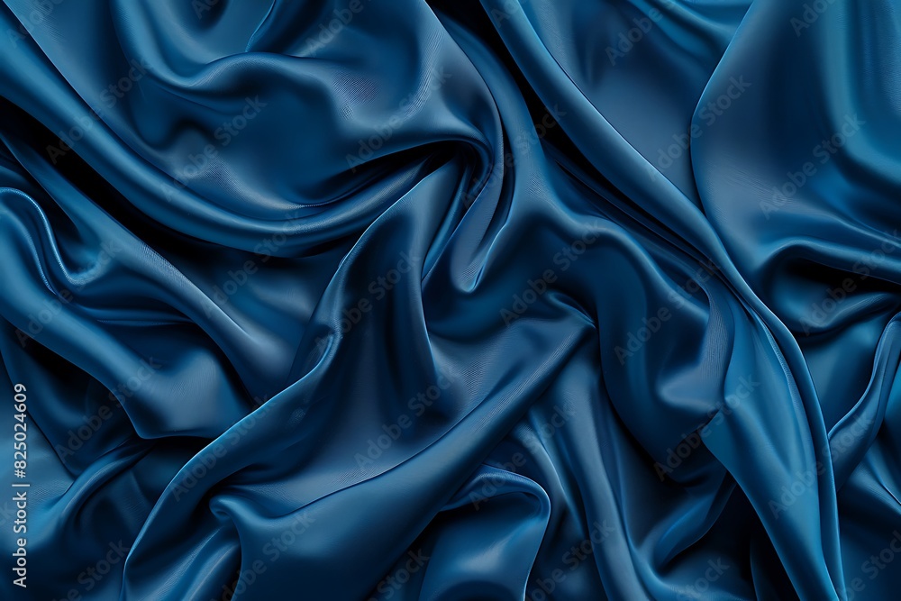 Deep Blue Pure Silk Cloth - Close-Up of Soft and Shiny Fabric Folds Deep Blue Pure Silk Cloth - Close-Up of Soft and Shiny Fabric Folds