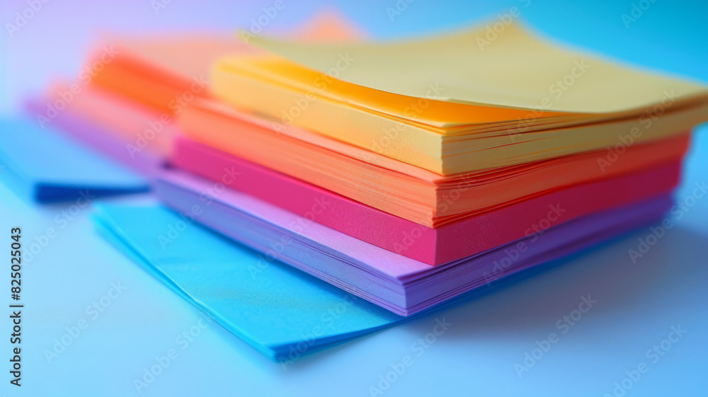Stack of colorful Post-it notes on a blue background Stack of colorful Post-it notes on a blue background