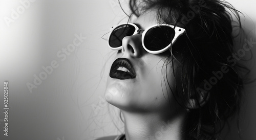 Beautiful girl model in sunglasses on a gray background.Generative AI
