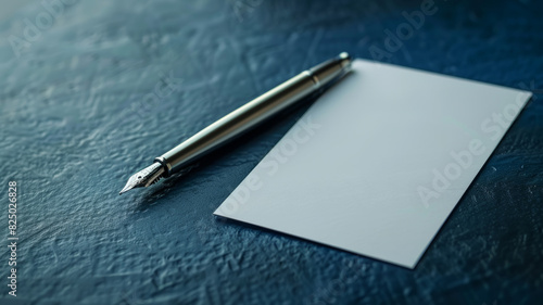 Wallpaper Mural Fountain pen and a blank piece of paper on a textured blue surface. Torontodigital.ca