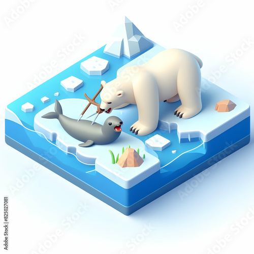 Polar Bear Hunting Seal on Ice: Arctic Predator s Strength  Endurance in 3D Flat Icon photo