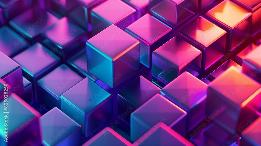 Vibrant 3D abstract background featuring interlocking geometric shapes with a neon color palette, smooth gradients, and a futuristic feel Vibrant 3D abstract background featuring interlocking geometric shapes with a neon color palette, smooth gradients, and a futuristic feel