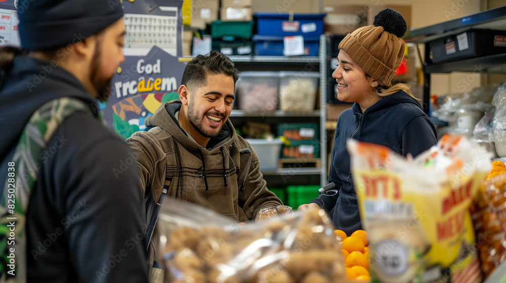 Community Food Bank Volunteers Packing Groceries in Multiracial Group