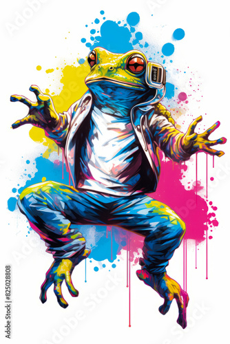 Wallpaper Mural Frog with helmet on and jacket on, standing in front of colorful background. Torontodigital.ca