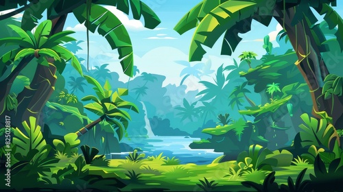 Modern illustration of a fresh rainforest concept banner for web design. Cartoon illustration of a fresh rainforest concept banner for web design.