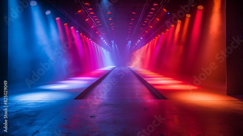 Colorful Lighting - Runway illuminated with colorful spotlights  creating a unique atmosphere and highlighting the styles