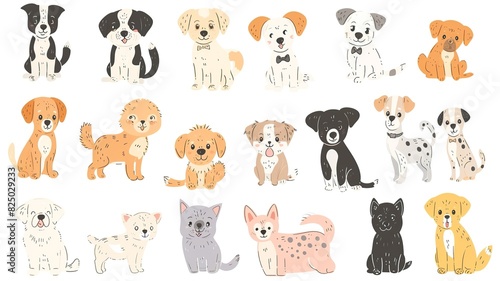 lots of cute puppies, different, for stickers. Generated by AI