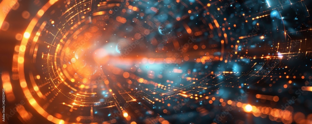 Futuristic digital technology background with metallic textures and glowing elements. Futuristic digital technology background with metallic textures and glowing elements.