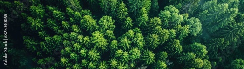 Aerial view of lush green forest with dense tree canopy, showcasing the beauty of nature and the environment, perfect for eco-themed projects. photo