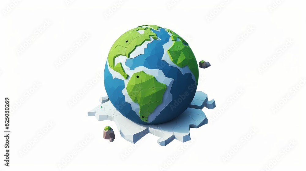An Earth day or environment conservation concept on a white background with a cartoon planet Earth icon. Green planet or Earth day concept.