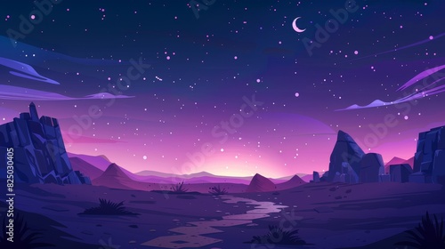Cartoon space landscape with stars  planets and moons. Flat cartoon modern illustration.