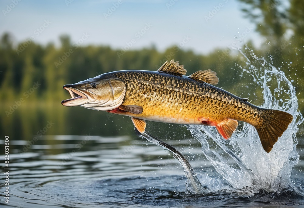 Breathtaking Freshwater Pike Leaps High in the Air Breathtaking Freshwater Pike Leaps High in the Air