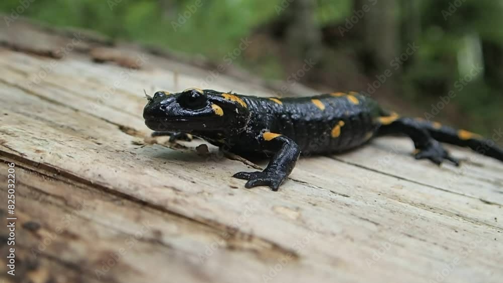 Fire salamander on tree snag Fire salamander on tree snag