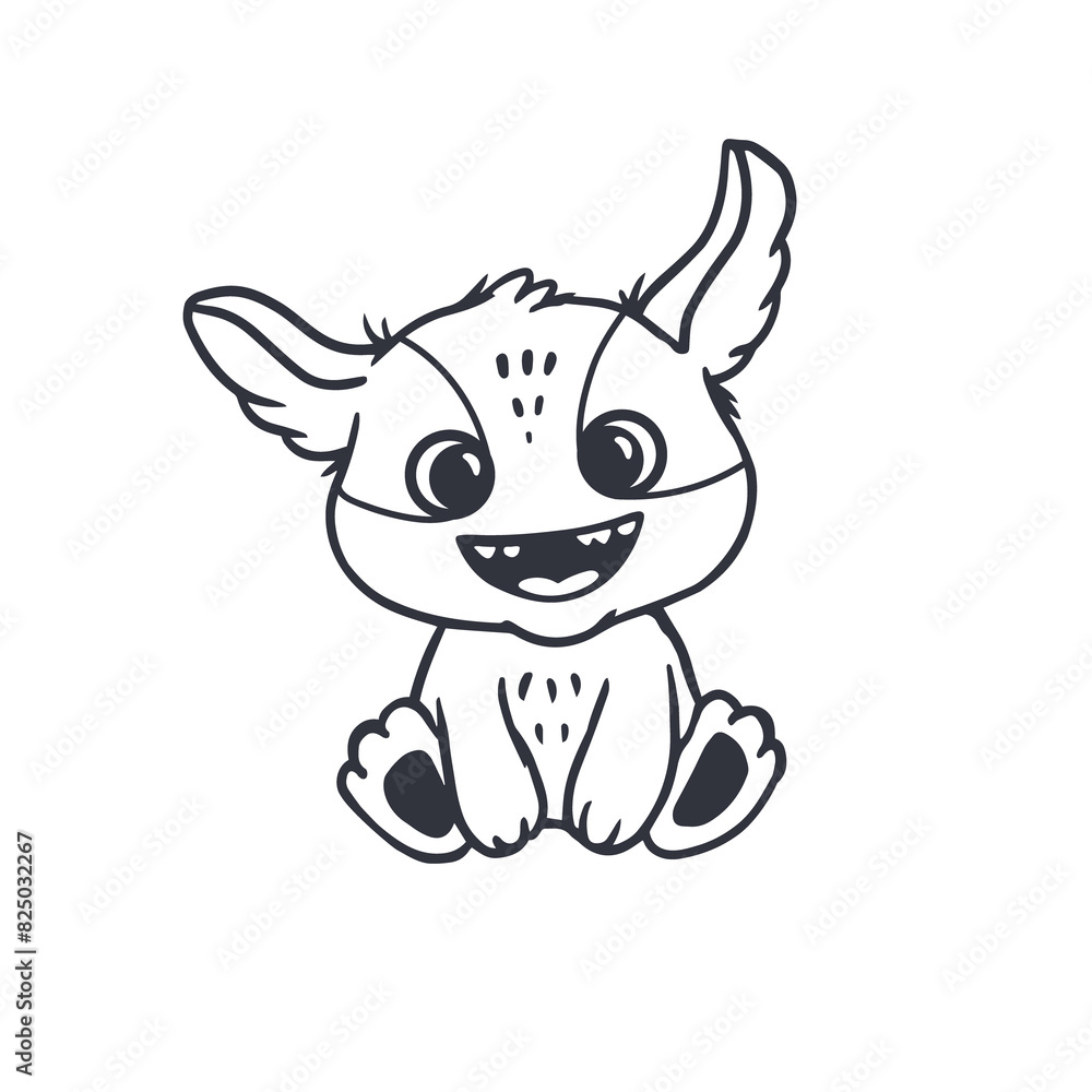 Fototapeta premium cute monster isolated on white background for coloring pages, magazines. Alien, cartoon character. Sketch, doodle. 