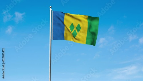 High detailed flag of Saint Vincent and the Grenadines. National Saint Vincent and the Grenadines flag. North America. 3D Render. photo