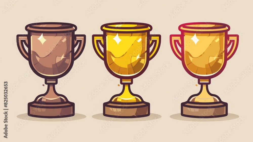 First place champion trophy cup in a flat style. Modern flat outline icon. First place champion trophy cup in a flat style. Modern flat outline icon.
