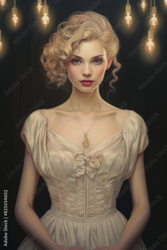 Image of woman in dress with necklace. Image of woman in dress with necklace.