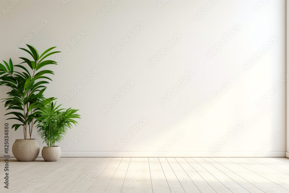White room with plant in pot and white wall. White room with plant in pot and white wall.