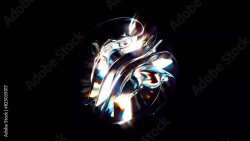 3d render abstract art video animation with surreal glass object in deformation transformation process with dispersion rainbow color spectrum prism effect on isolated black background