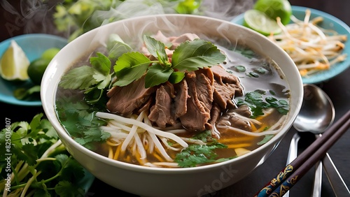 A mouth-watering food photography of a traditional Vietnamese Pho dish