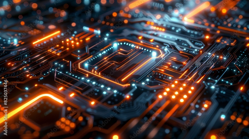 Futuristic digital technology background with metallic textures and glowing elements. Futuristic digital technology background with metallic textures and glowing elements.
